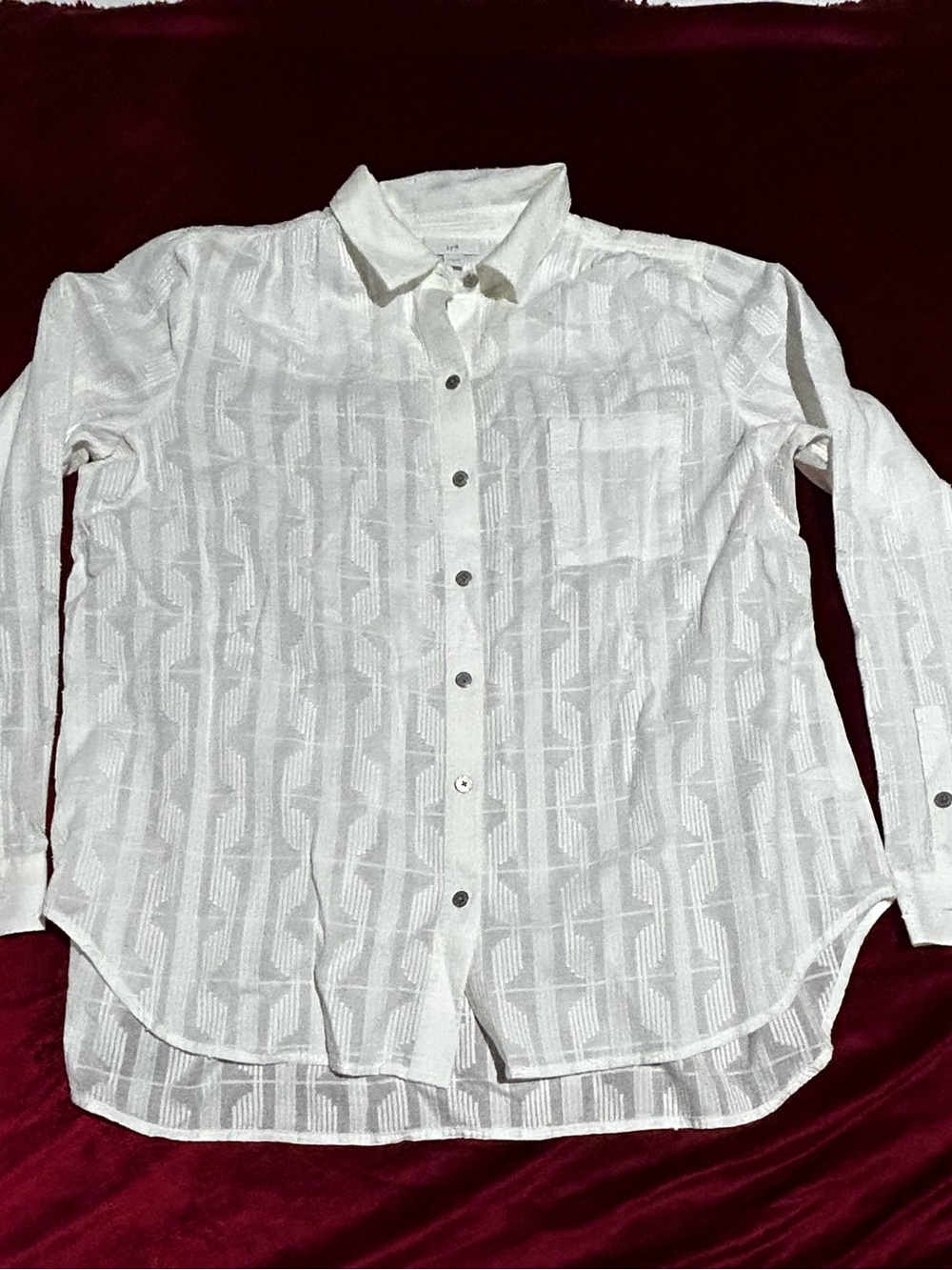 J. Jill White Textured Long-Sleeve Button-Up Shirt